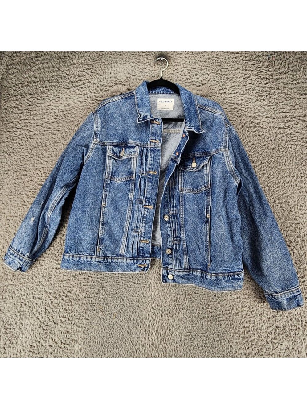 Old Navy Jacket Womens XL Blue Cotton Frayed Cotton Denim Jean Jacket